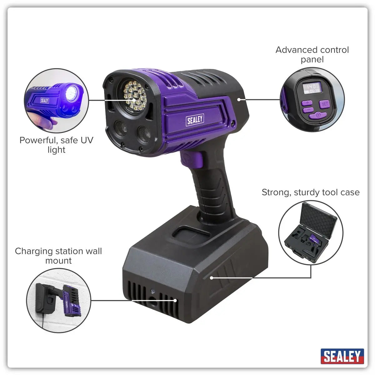 Sealey Rechargeable Inspection UV Curing Light Kit 66W White Rose Tools