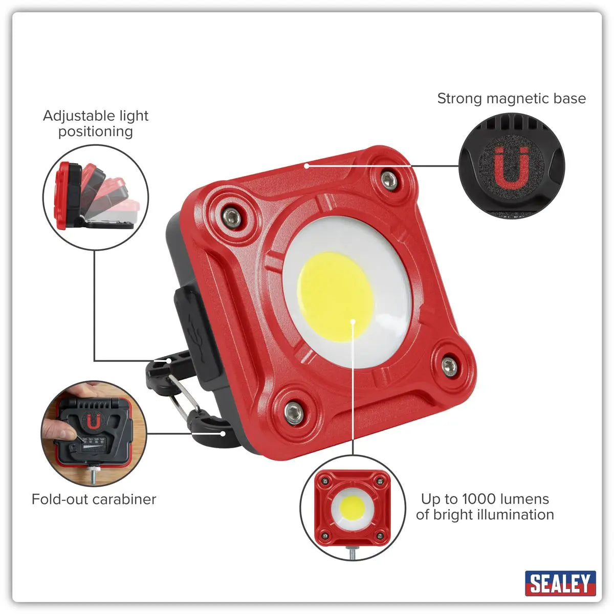 Sealey Rechargeable Pocket Floodlight 10W COB LED White Rose Tools