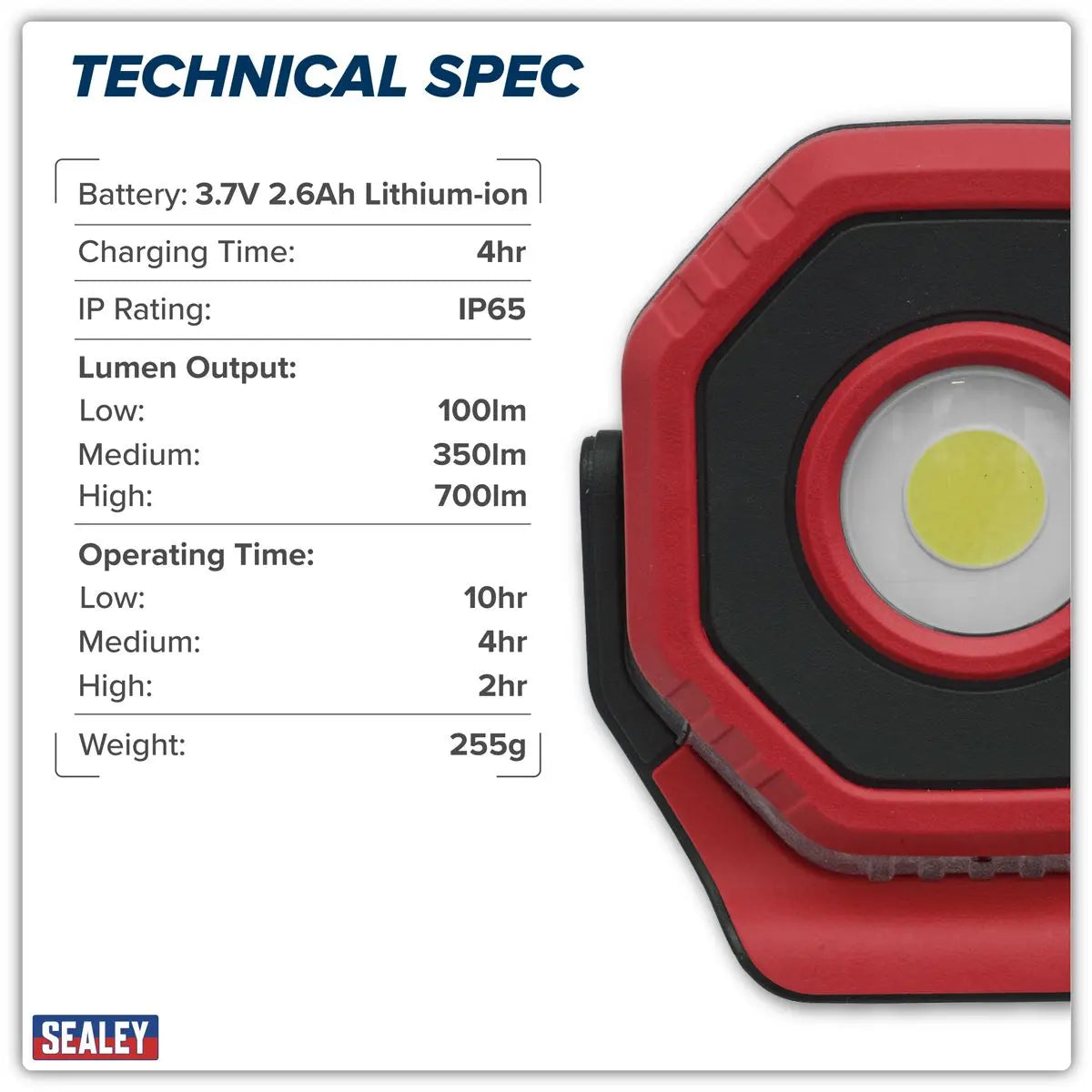 Sealey Rechargeable Pocket Floodlight with Magnet 360° 7W COB LED - Red White Rose Tools