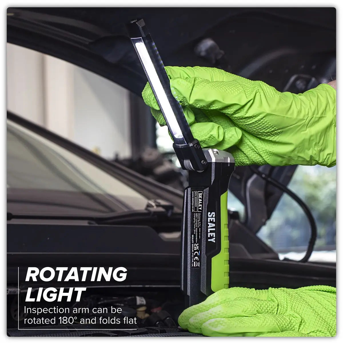 Sealey Rechargeable Slim Folding Inspection Light 6W COB LED & 1W SMD LED Lithium-ion White Rose Tools