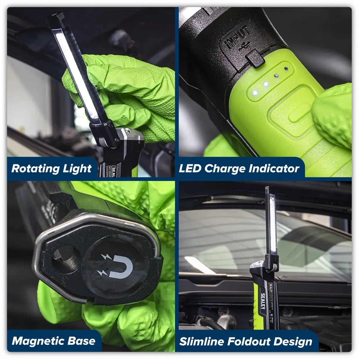 Sealey Rechargeable Slim Folding Inspection Light 6W COB LED & 1W SMD LED Lithium-ion White Rose Tools