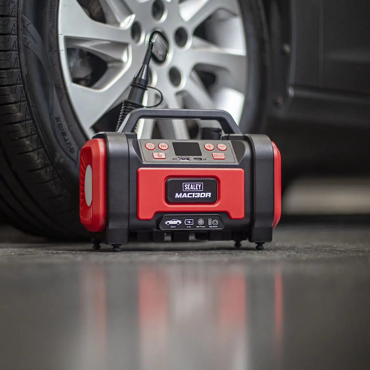 Sealey Rechargeable Tyre Inflator & High Volume Air Pump 12V White Rose Tools