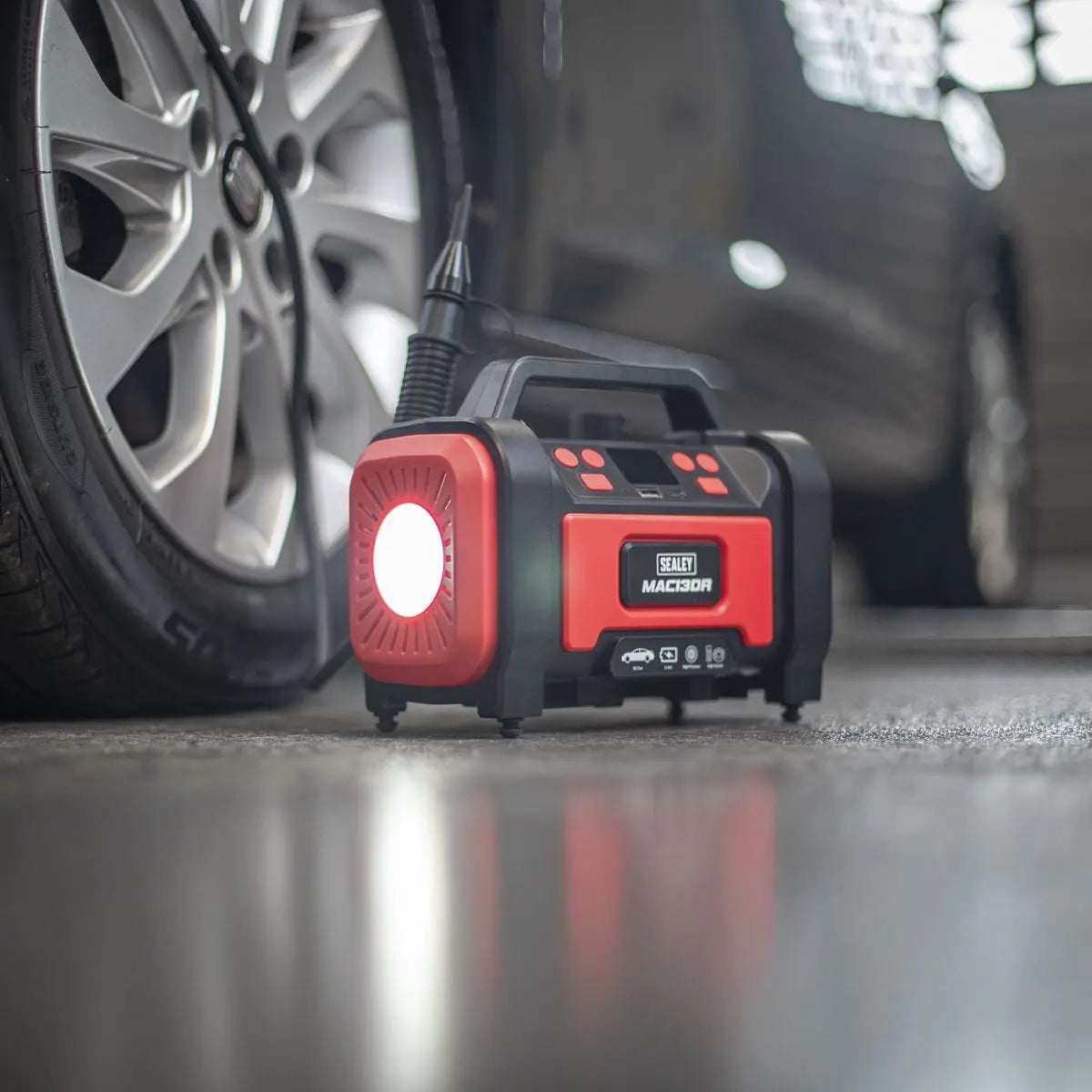 Sealey Rechargeable Tyre Inflator & High Volume Air Pump 12V White Rose Tools