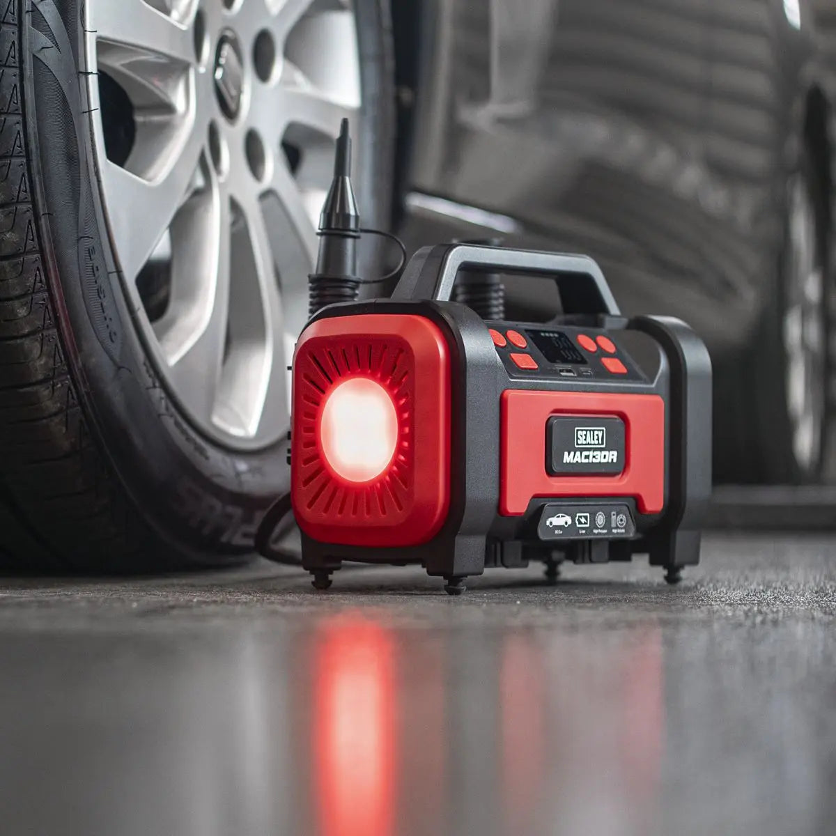 Sealey Rechargeable Tyre Inflator & High Volume Air Pump 12V White Rose Tools