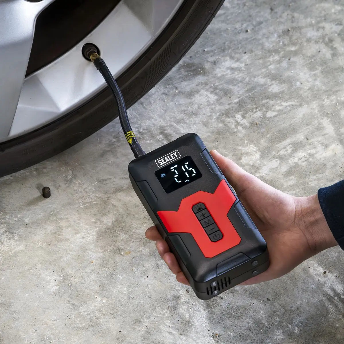 Sealey Rechargeable Tyre Inflator & Power Bank with Worklight 12V  White Rose Tools