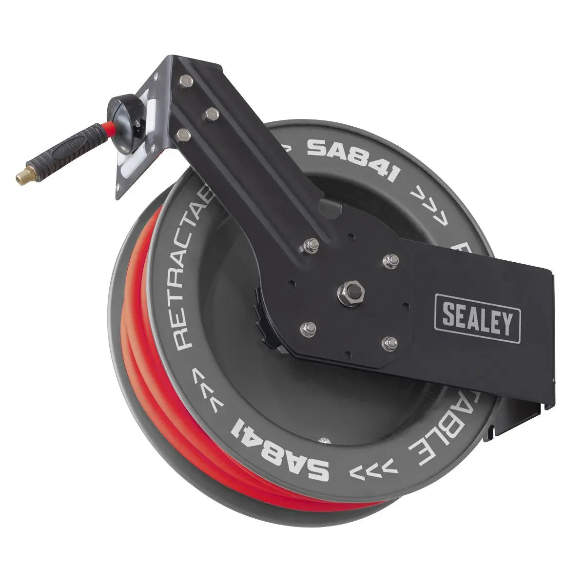 Sealey Retractable Air Hose Metal Reel 15m 10mm Diameter ID Rubber Hose White Rose Tools