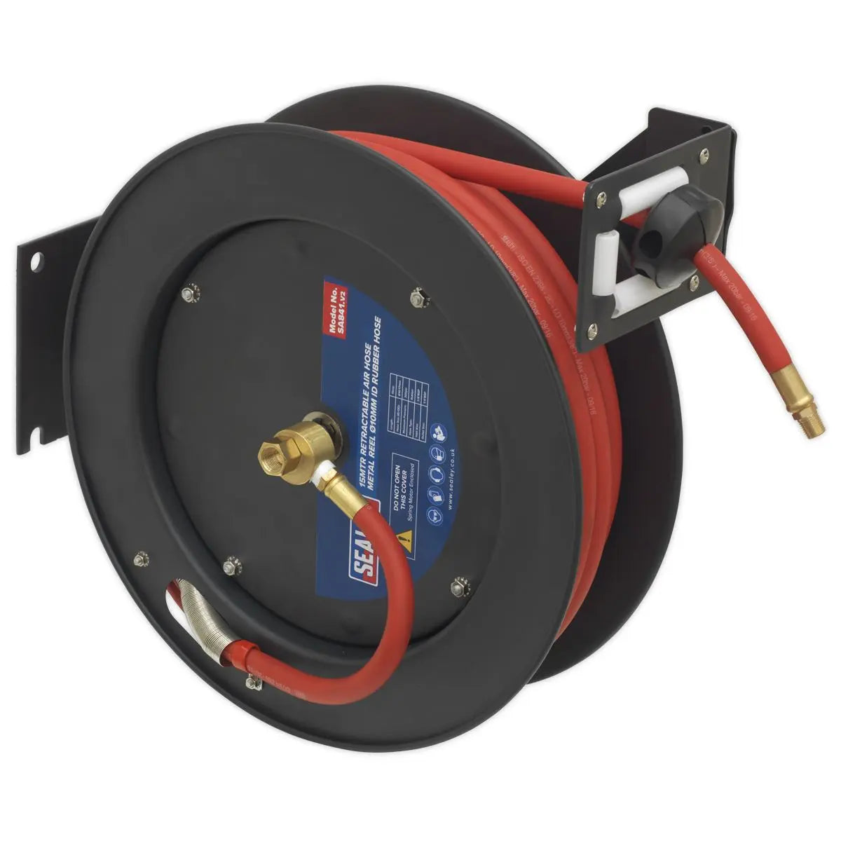 Sealey Retractable Air Hose Metal Reel 15m 10mm Diameter ID Rubber Hose