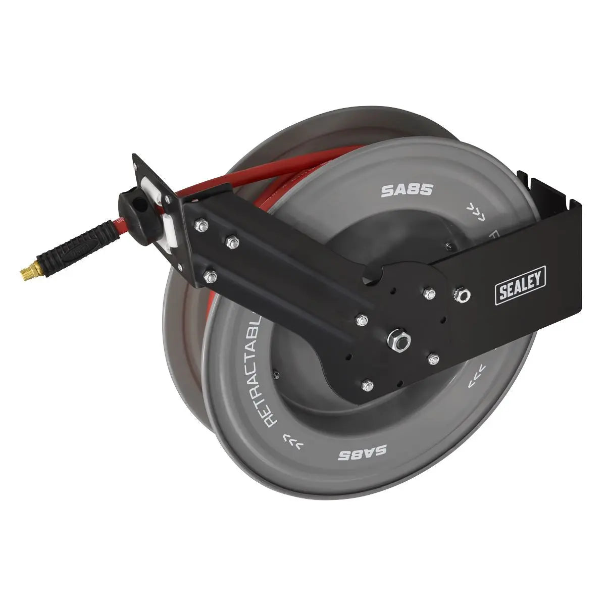 Sealey Retractable Air Hose Steel Reel 20m Ø10mm ID Rubber Hose White Rose Tools