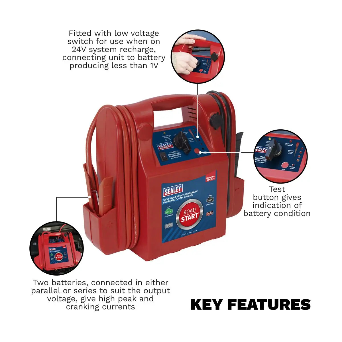 Sealey RoadStart® Emergency Jump Starter 12/24V 3200/1600 Peak Amps