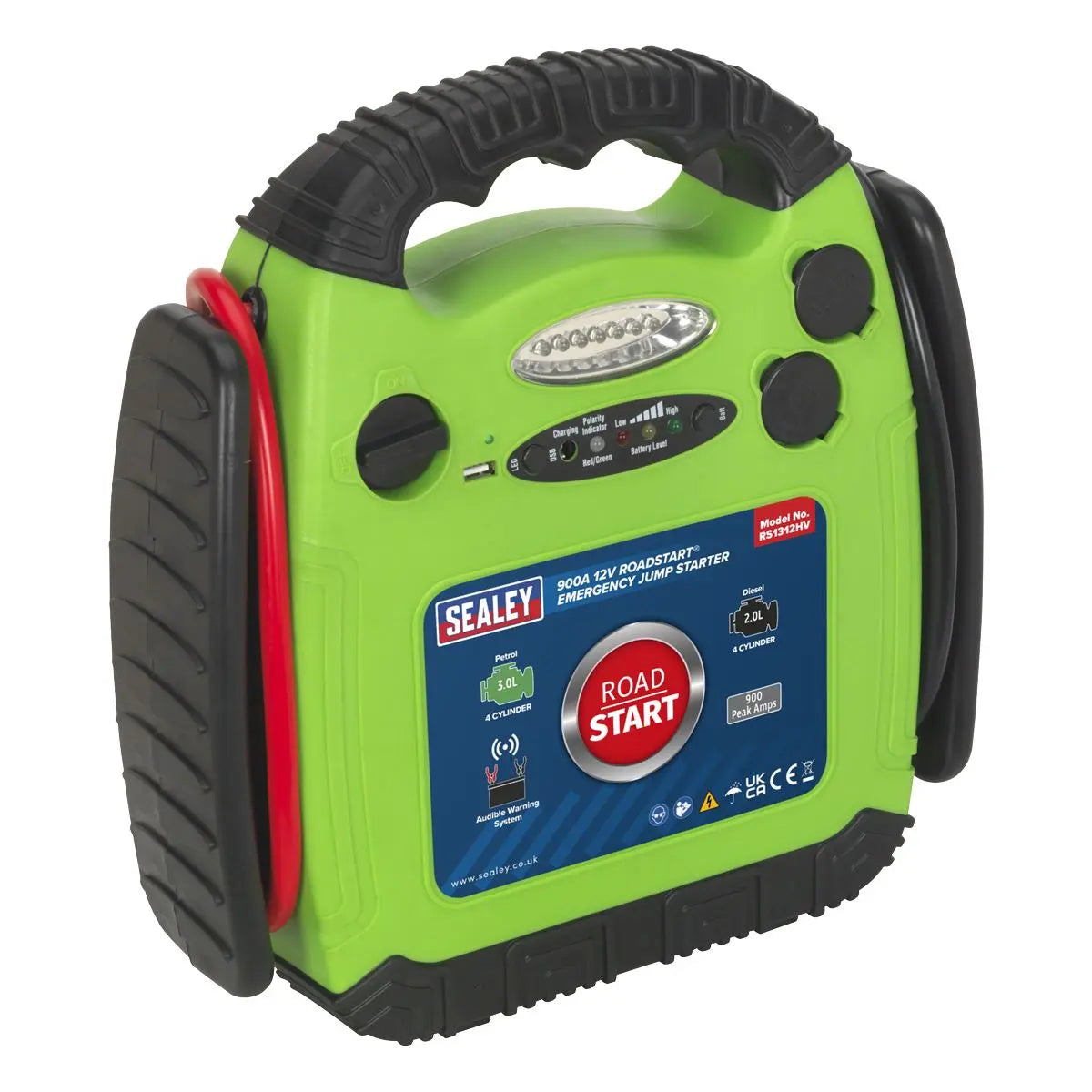 Sealey RoadStart® Emergency Jump Starter 12V 900 Peak Amps Hi-Vis Green