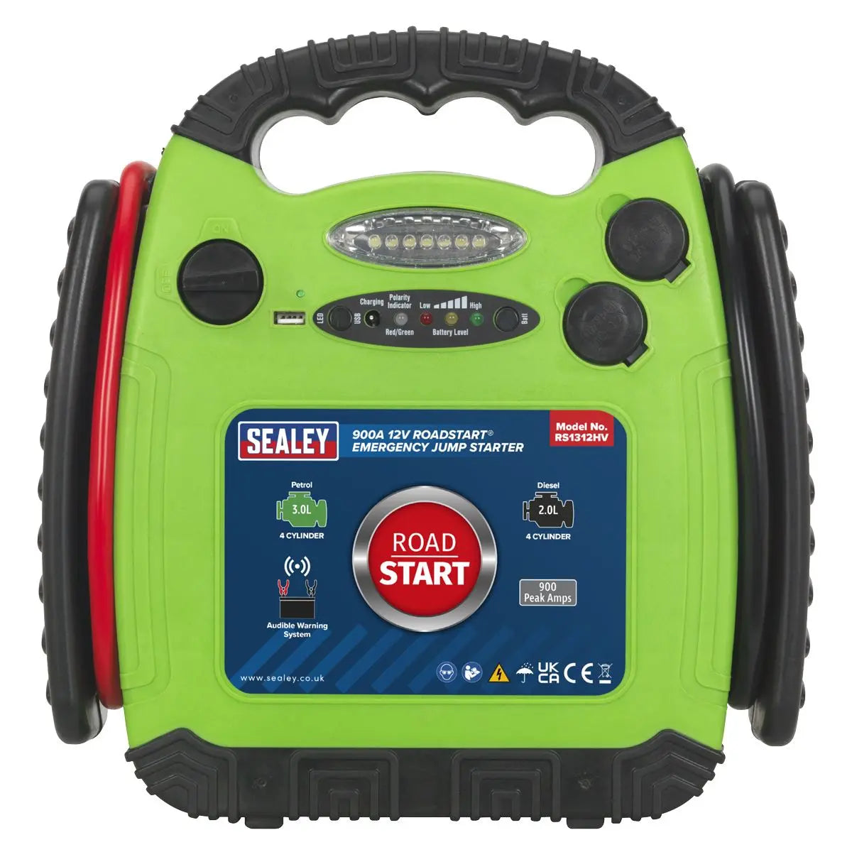 Sealey RoadStart® Emergency Jump Starter 12V 900 Peak Amps Hi-Vis Green