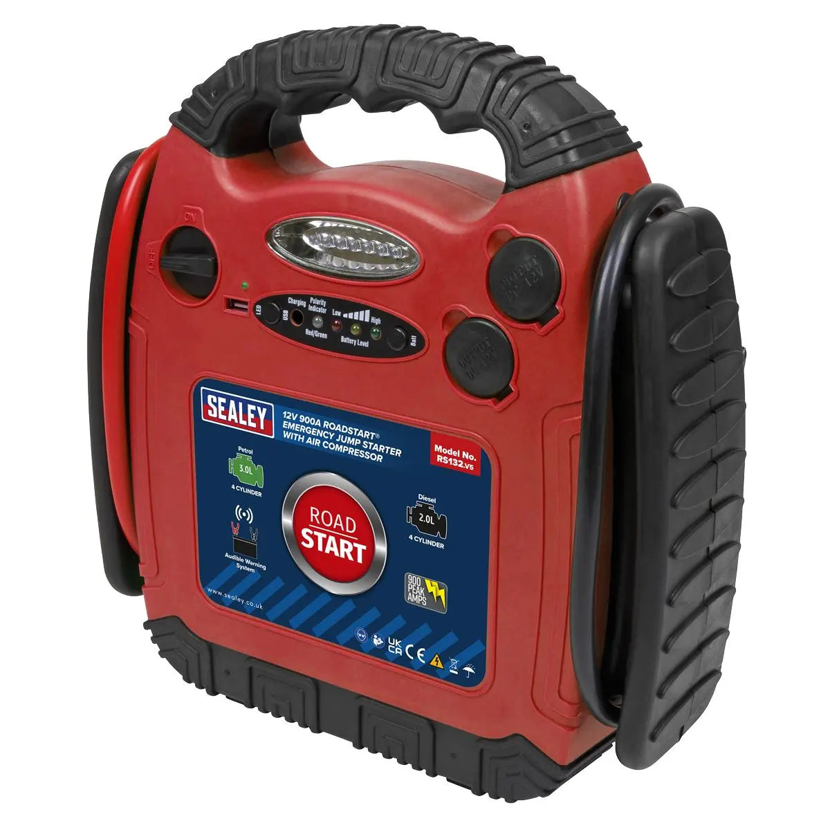 Sealey RoadStart® Emergency Jump Starter with Air Compressor 12V 900 Peak Amps