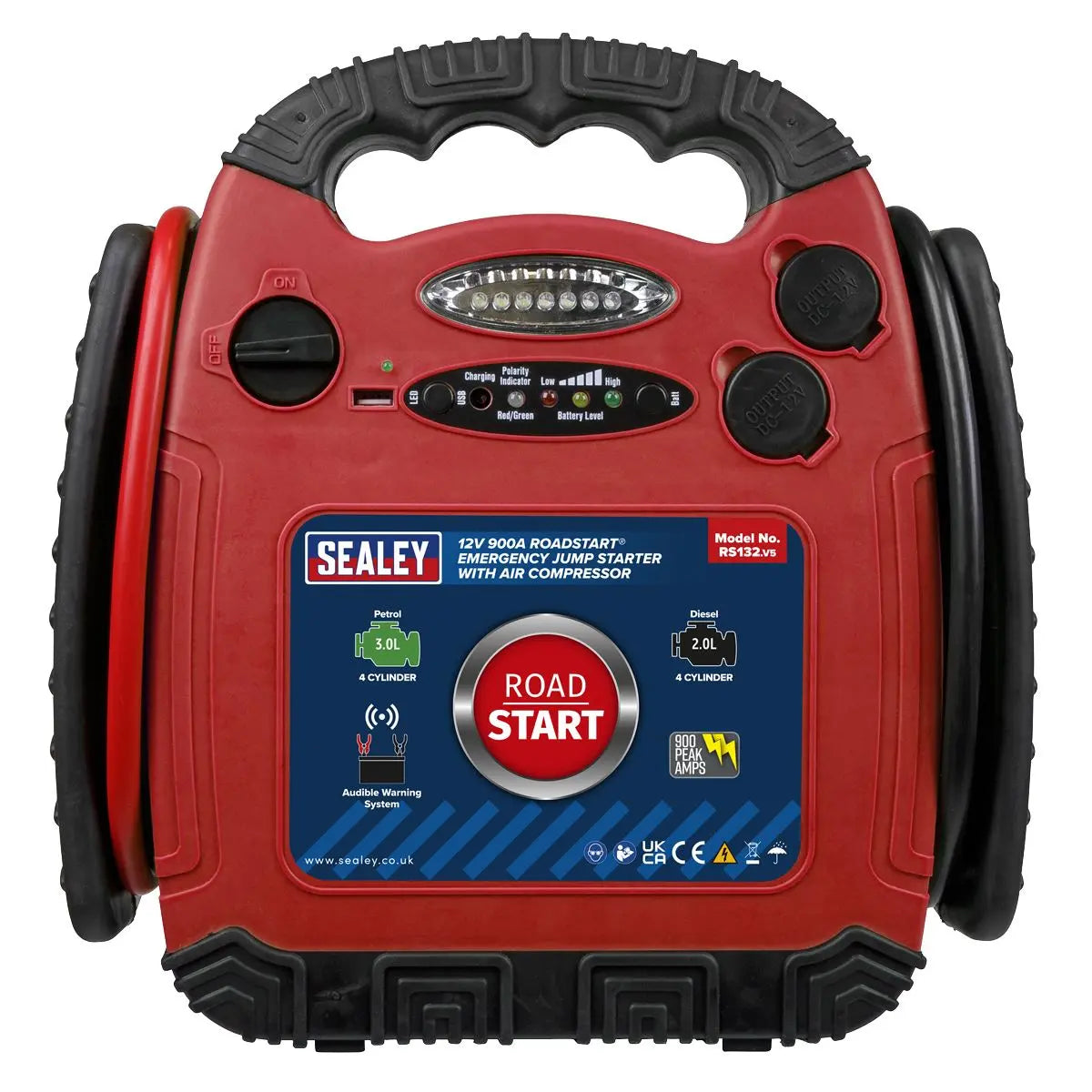 Sealey RoadStart® Emergency Jump Starter with Air Compressor 12V 900 Peak Amps
