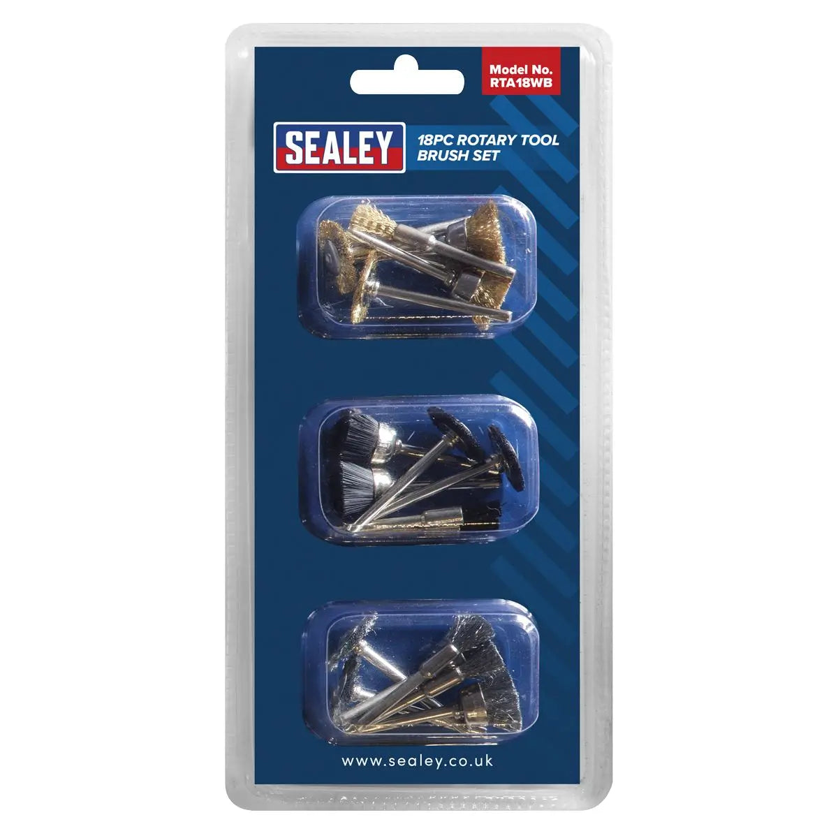Sealey Rotary Tool Brush Set 18 Piece Brass Steel Wire Nylon Brushes