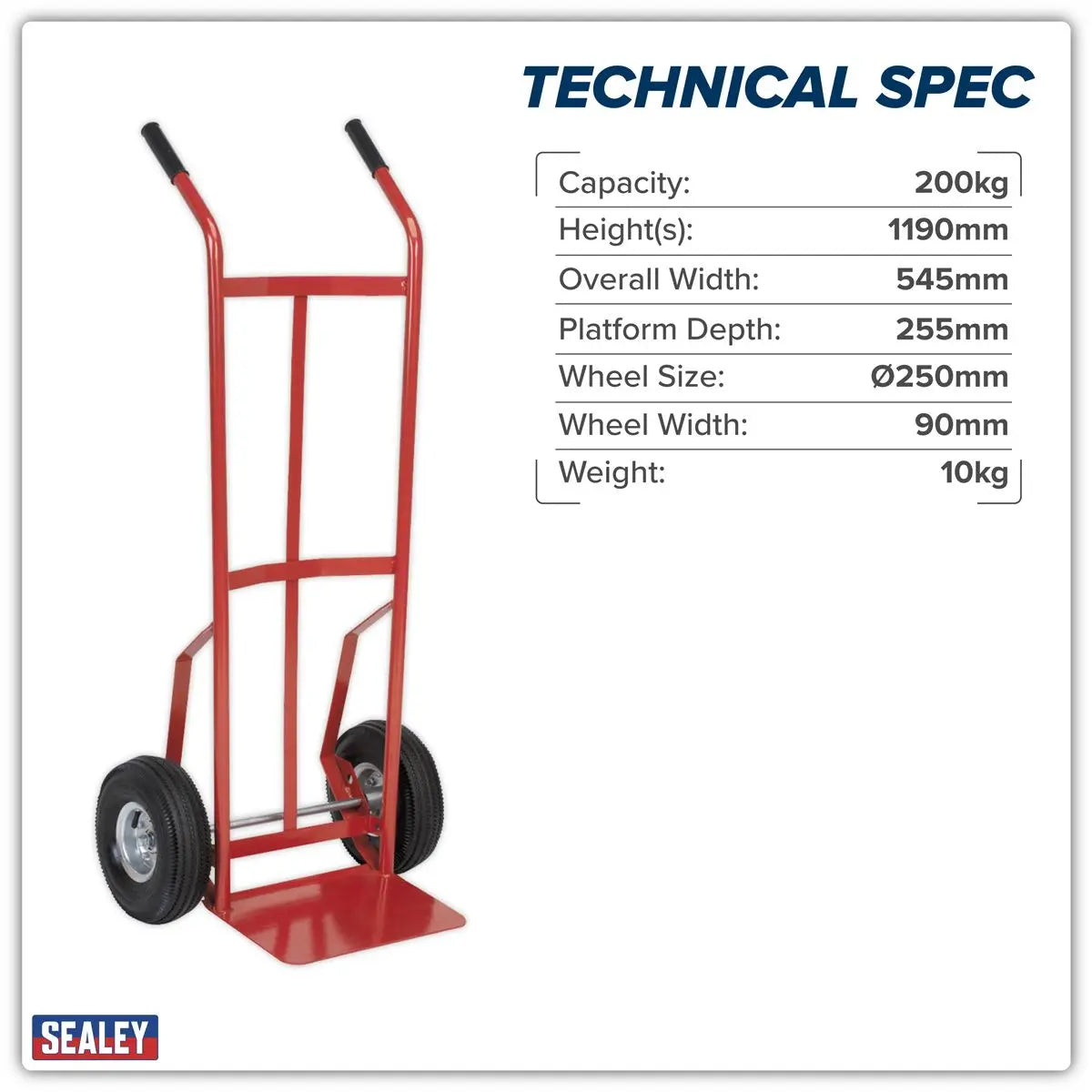 Sealey Sack Truck with Pneumatic Tyres 200kg Capacity White Rose Tools