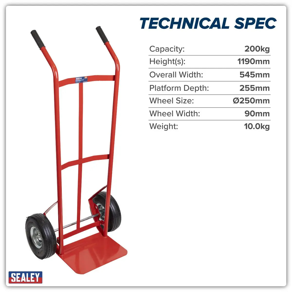Sealey Sack Truck with Pneumatic Tyres 200kg Capacity White Rose Tools