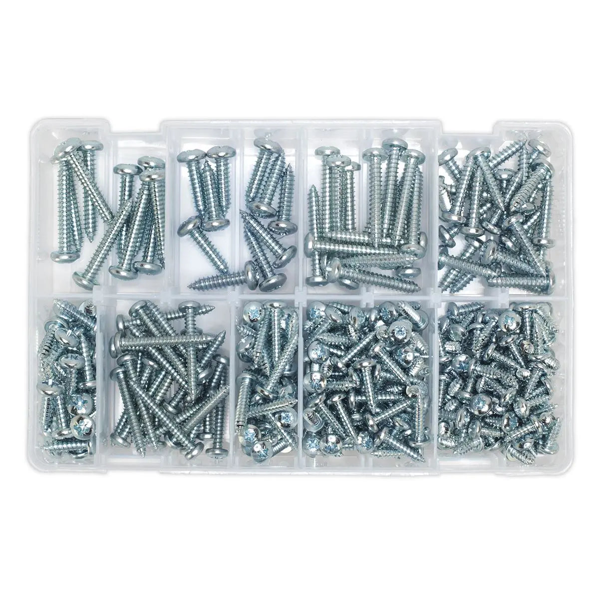 Sealey Self-Tapping Screw Assortment DIN 798CZ 305pc Pan Head Pozi Zinc