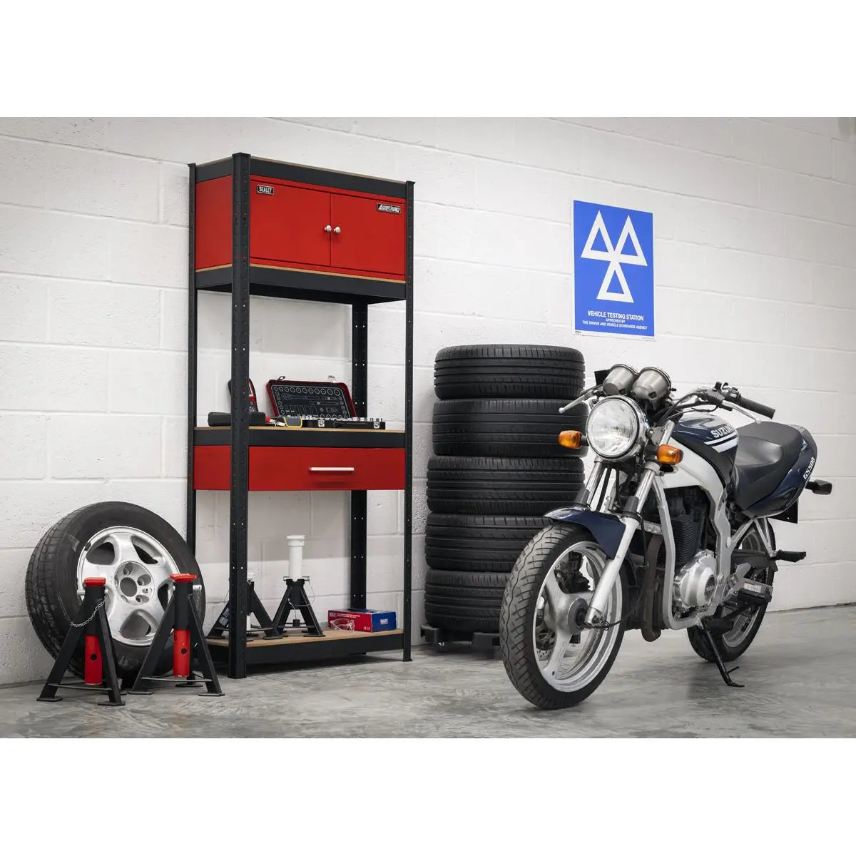 Sealey Shelving Unit 4-Tier with Cupboard and Drawer White Rose Tools