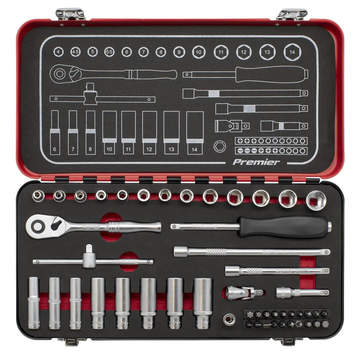 Sealey Socket Set 1/4" Drive Premier Platinum Series Vehicle Ratchet Wrench 49pc White Rose Tools