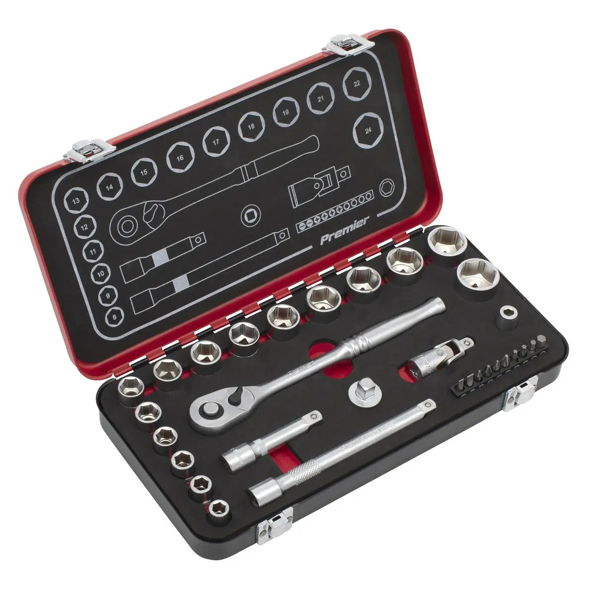 Sealey Socket Set 3/8" Drive Premier Platinum Series Vehicle Ratchet Wrench 31pc White Rose Tools