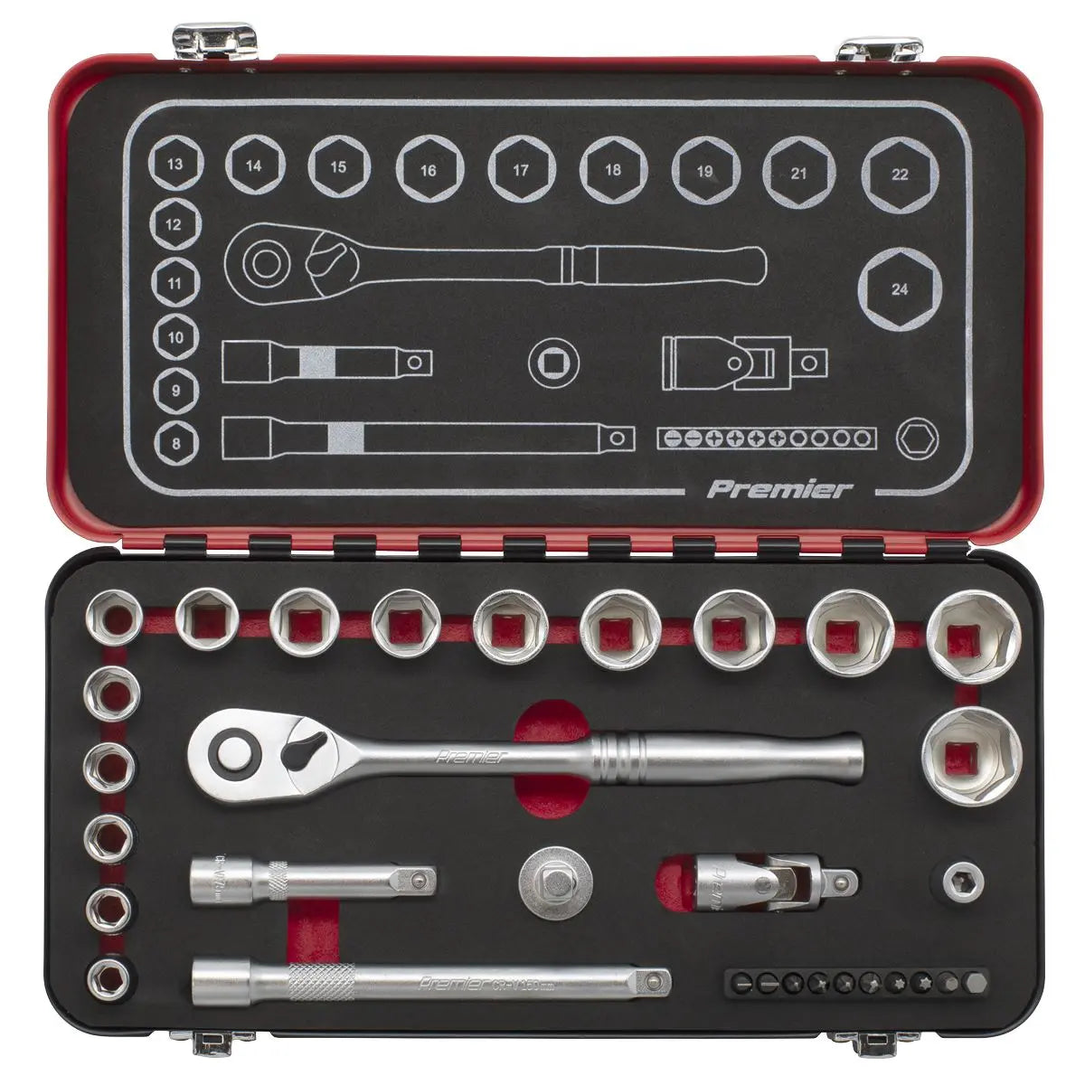Sealey Socket Set 3/8" Drive Premier Platinum Series Vehicle Ratchet Wrench 31pc White Rose Tools