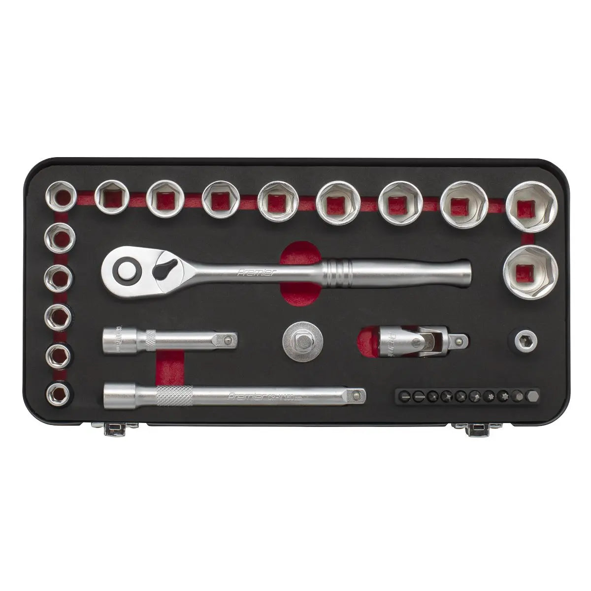 Sealey Socket Set 3/8" Drive Premier Platinum Series Vehicle Ratchet Wrench 31pc White Rose Tools