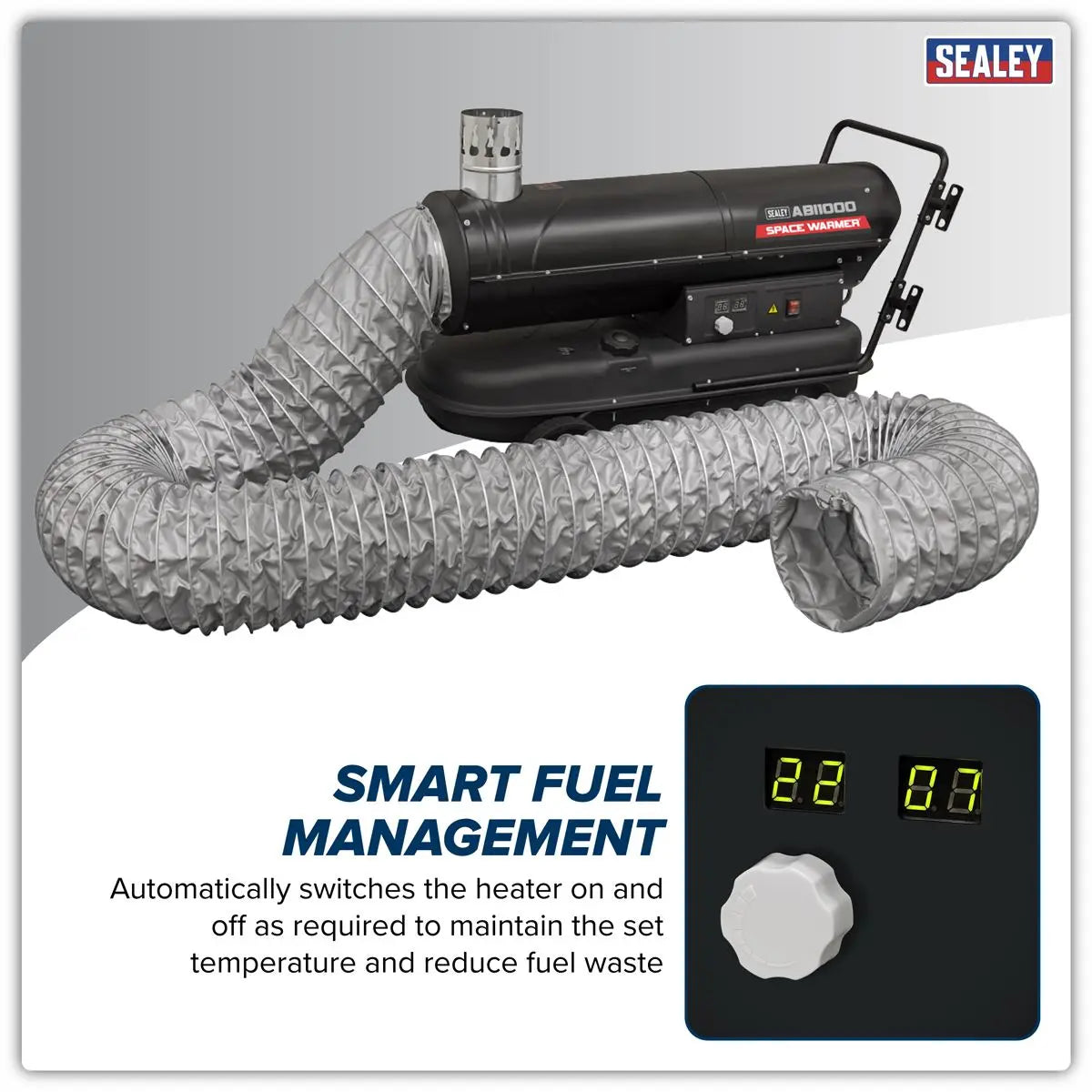 Sealey Space Warmer® Indirect Kerosene/Diesel Heater 102,000Btu/hr with 5M Ducting White Rose Tools