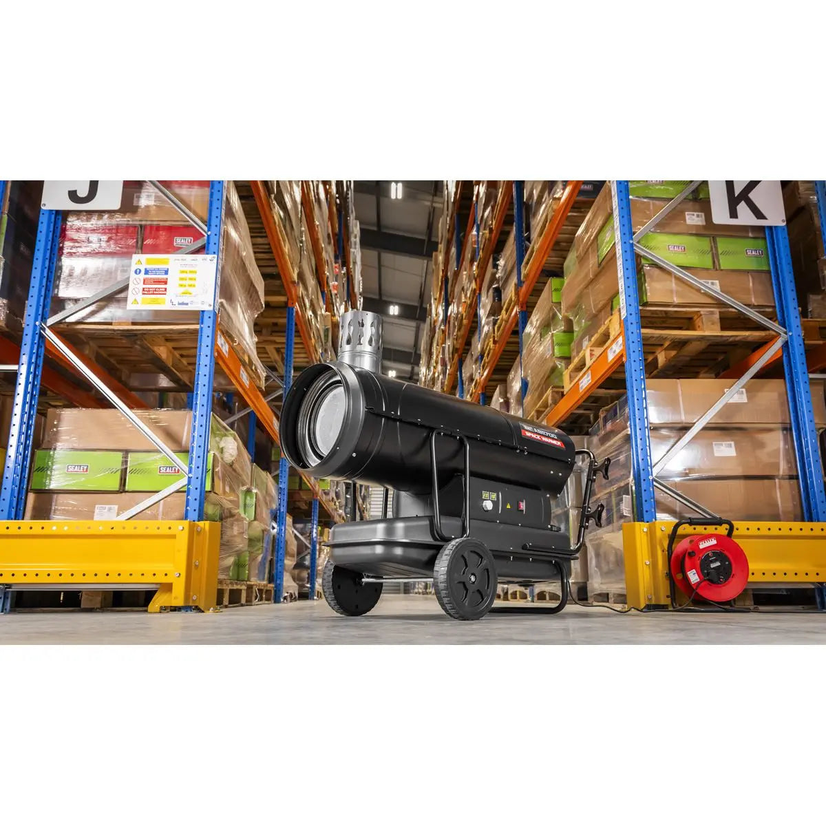 Sealey Space Warmer® Indirect Kerosene Diesel Heater with Wheels 170,000Btu/hr White Rose Tools