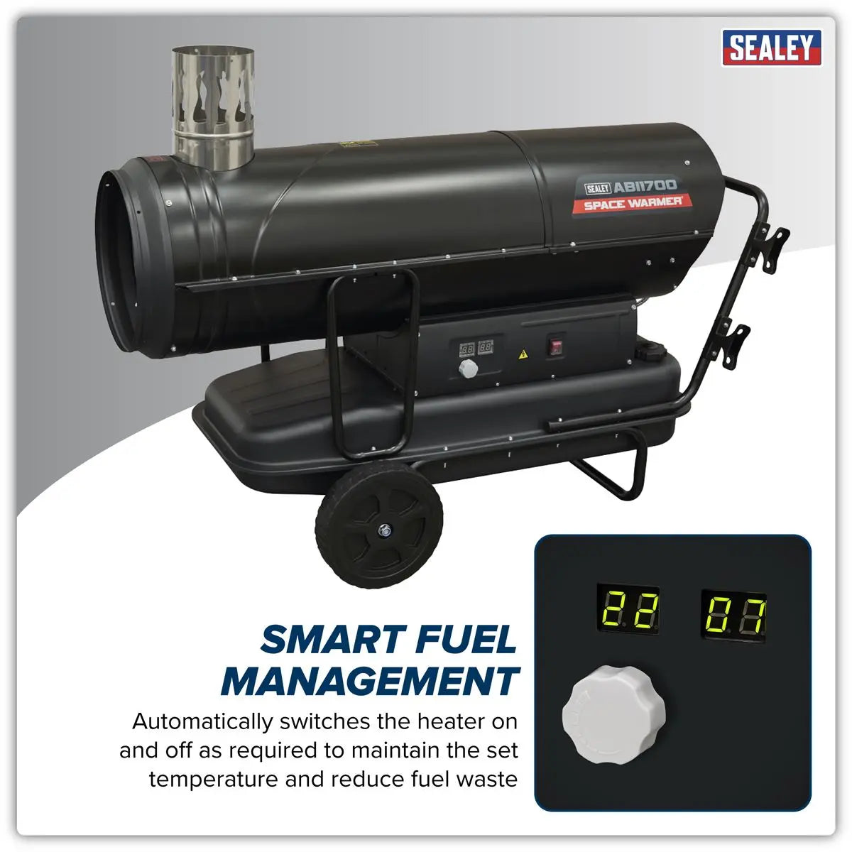 Sealey Space Warmer® Indirect Kerosene/Diesel Heater with Wheels 170,000Btu/hr White Rose Tools