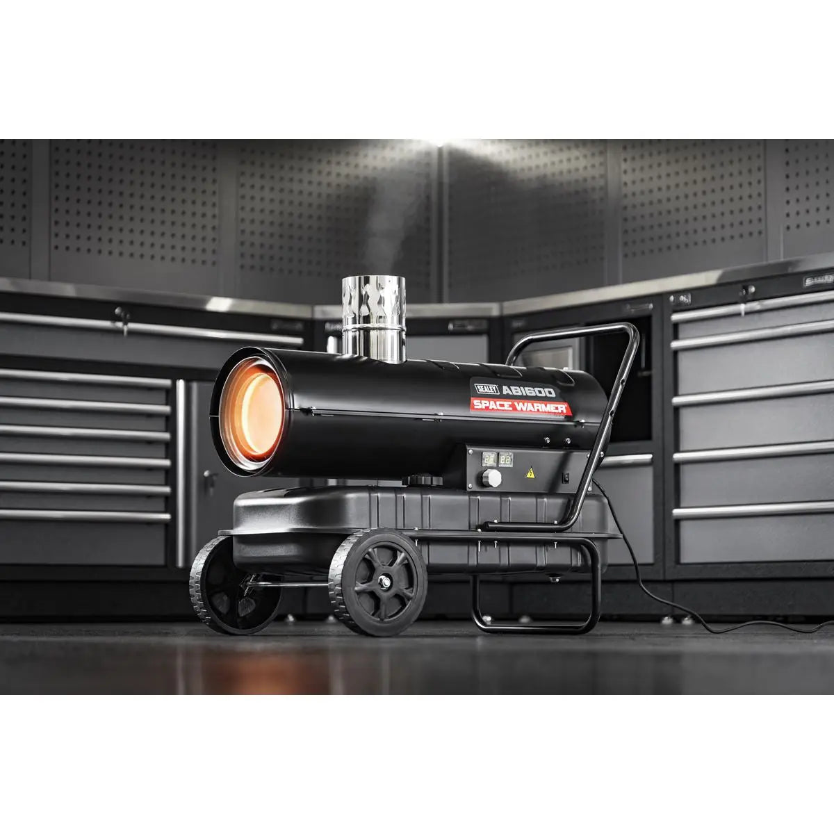 Sealey Space Warmer® Indirect Kerosene Diesel Heater with Wheels 68,000Btu/hr White Rose Tools
