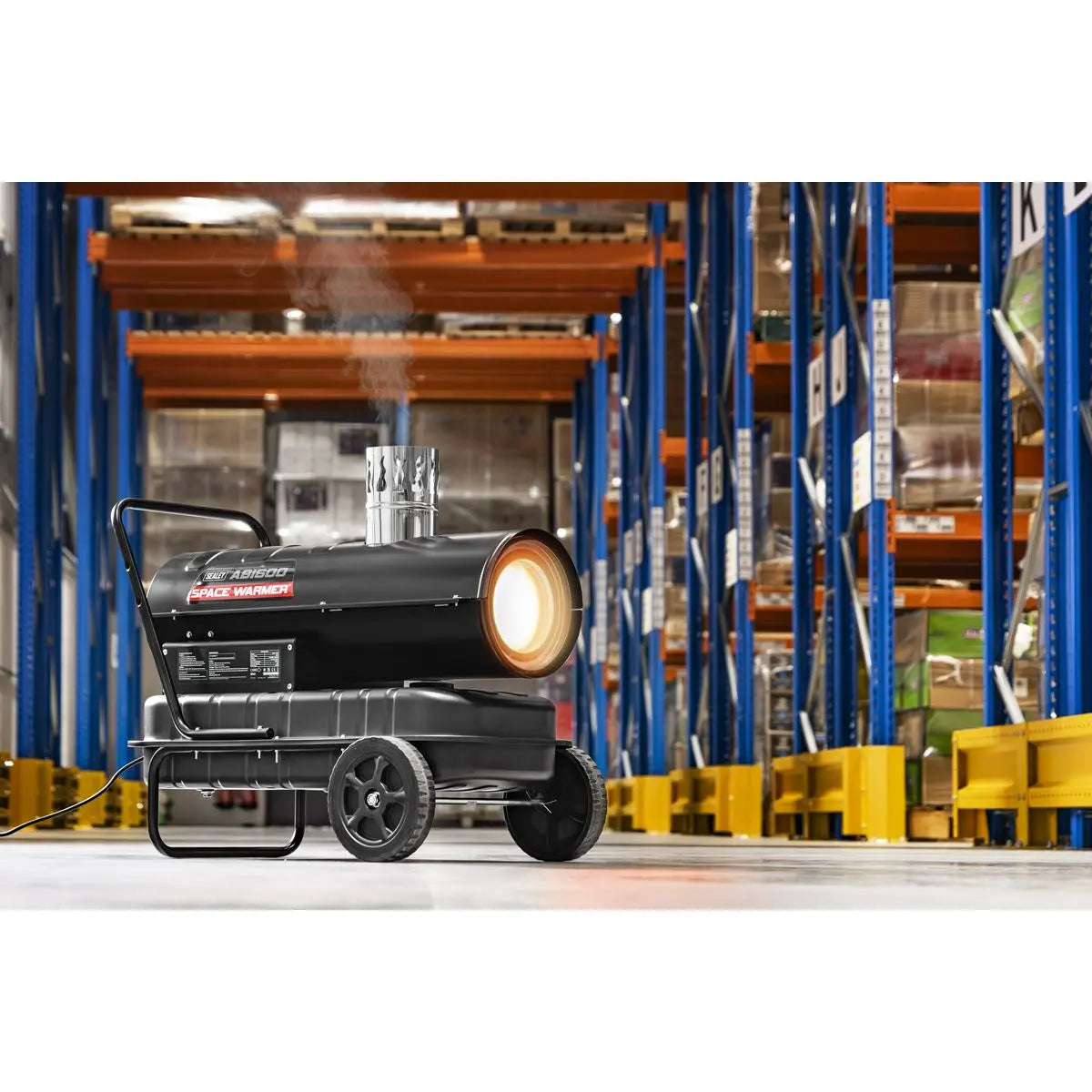 Sealey Space Warmer® Indirect Kerosene Diesel Heater with Wheels 68,000Btu/hr White Rose Tools