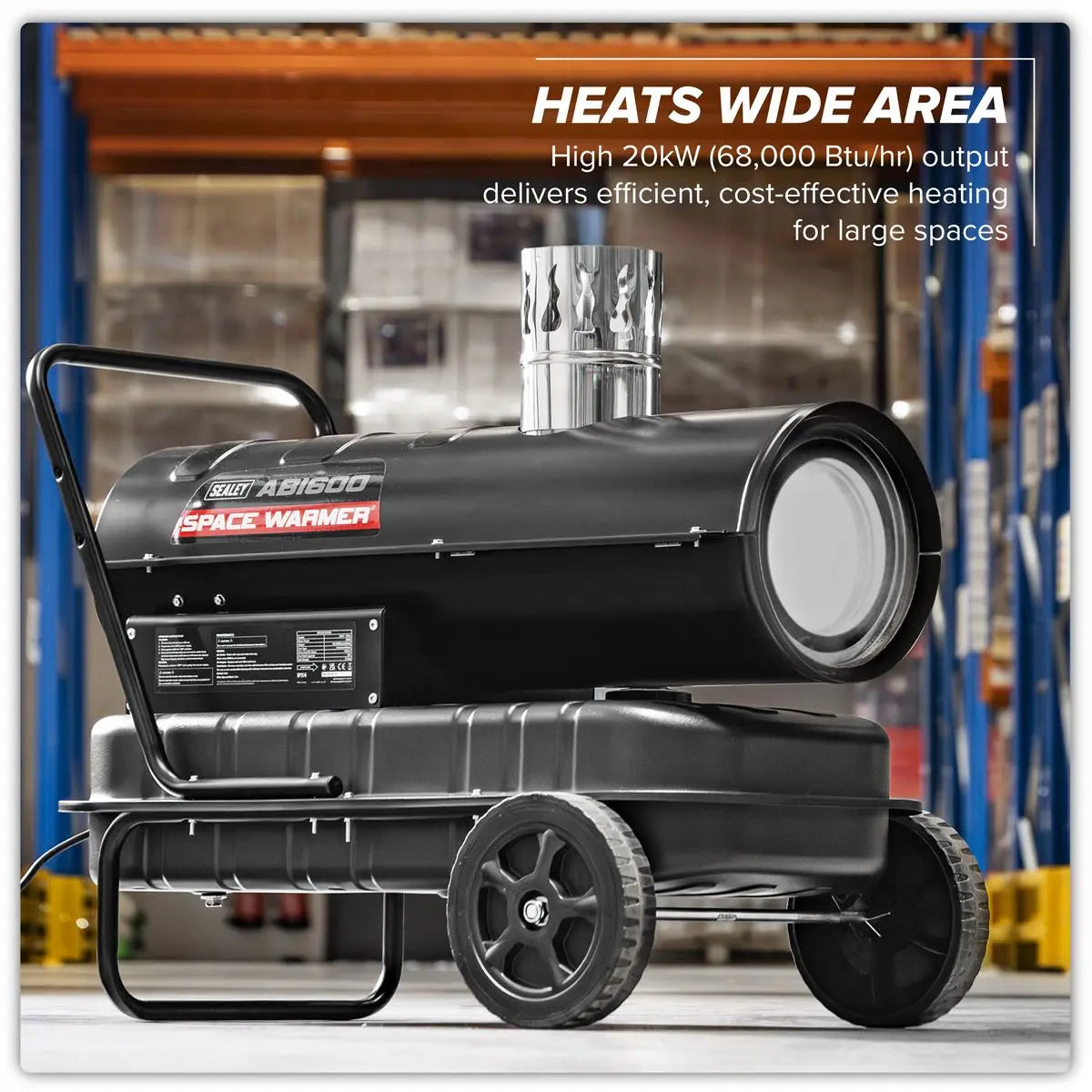 Sealey Space Warmer® Indirect Kerosene/Diesel Heater with Wheels 68,000Btu/hr White Rose Tools