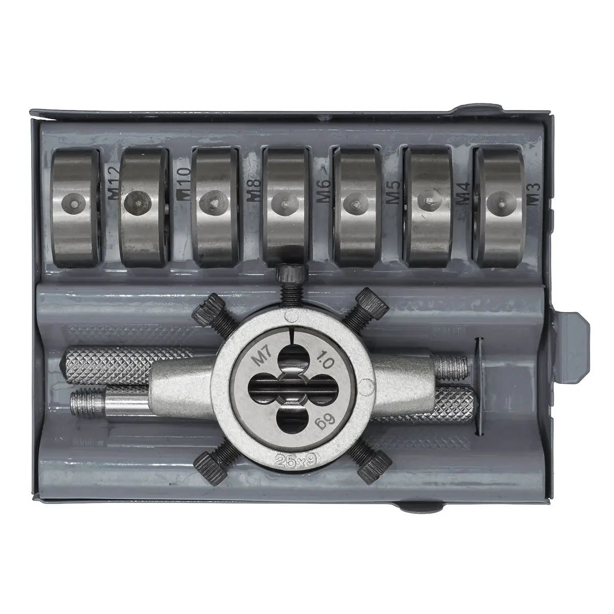 Sealey Split Die Set 9 Piece Metric M3-M12 with Steel Die Holder