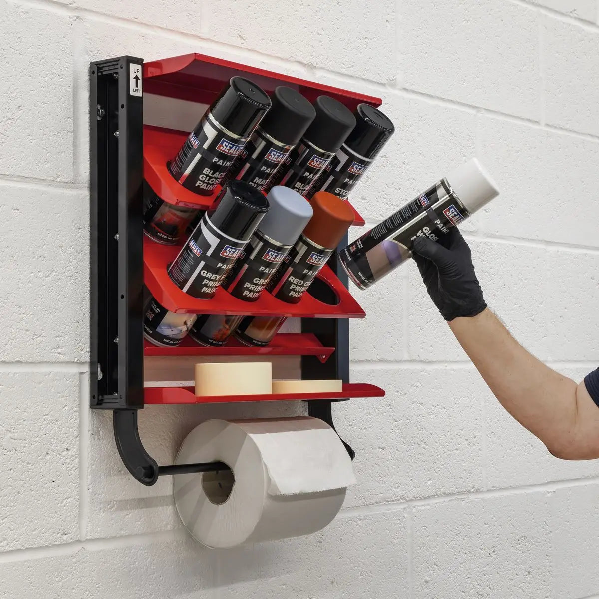 Sealey Spray Can Storage Rack with 8 Can Holders White Rose Tools