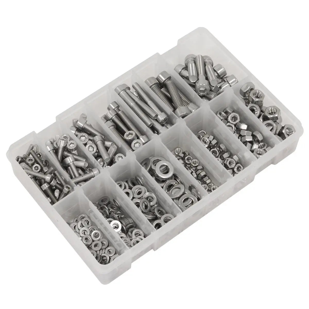 Sealey Stainless Steel Hex Socket Bolt, Washer & Nut Assortment 710pcs White Rose Tools