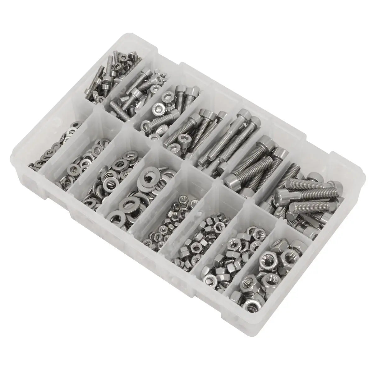 Sealey Stainless Steel Hex Socket Bolt, Washer & Nut Assortment 710pcs White Rose Tools