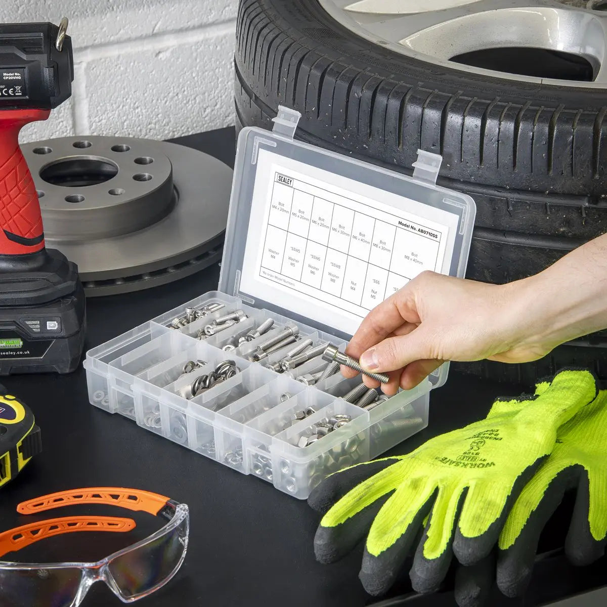 Sealey Stainless Steel Hex Socket Bolt, Washer & Nut Assortment 710pcs White Rose Tools