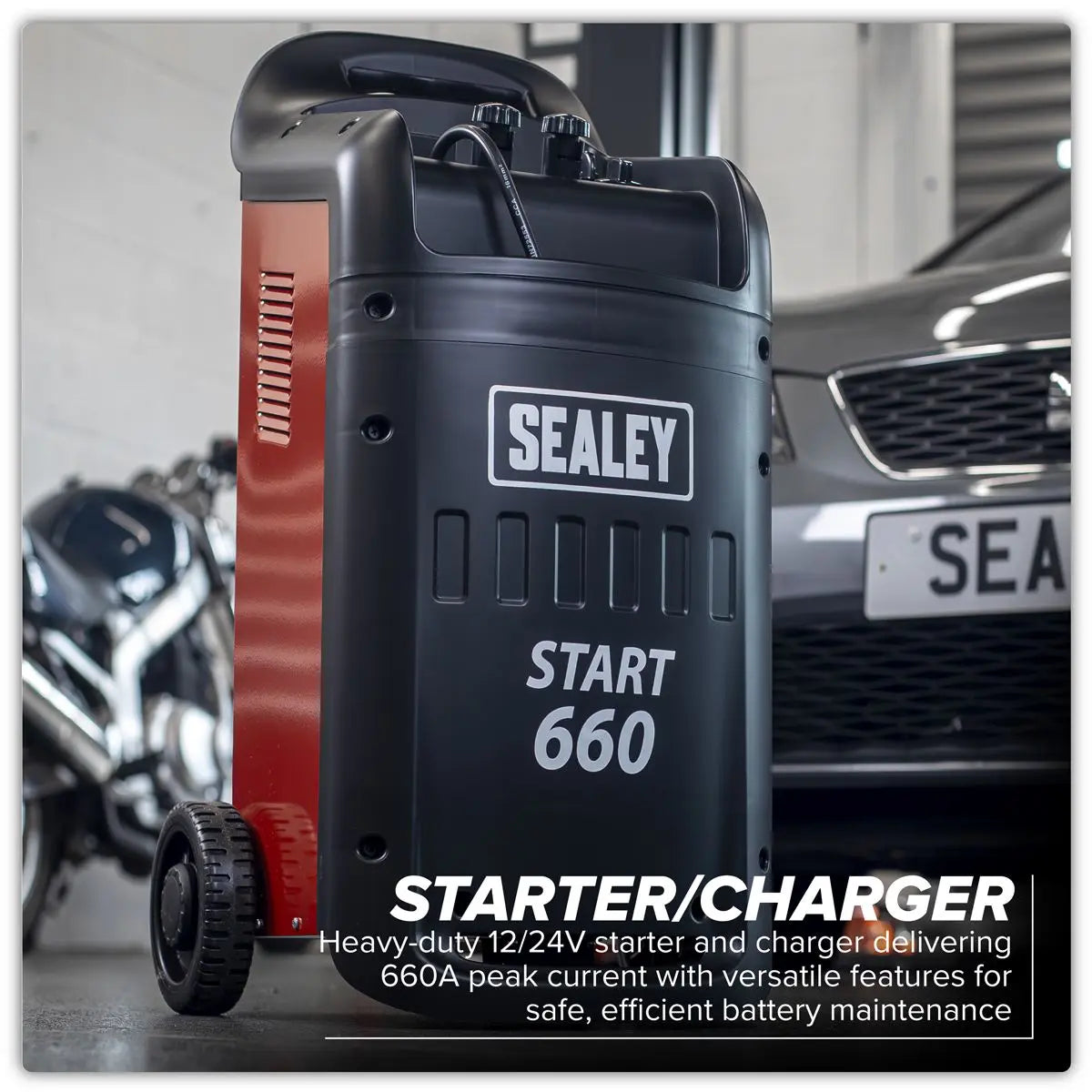 Sealey Starter/Charger 660/100A 12/24V 230V  White Rose Tools