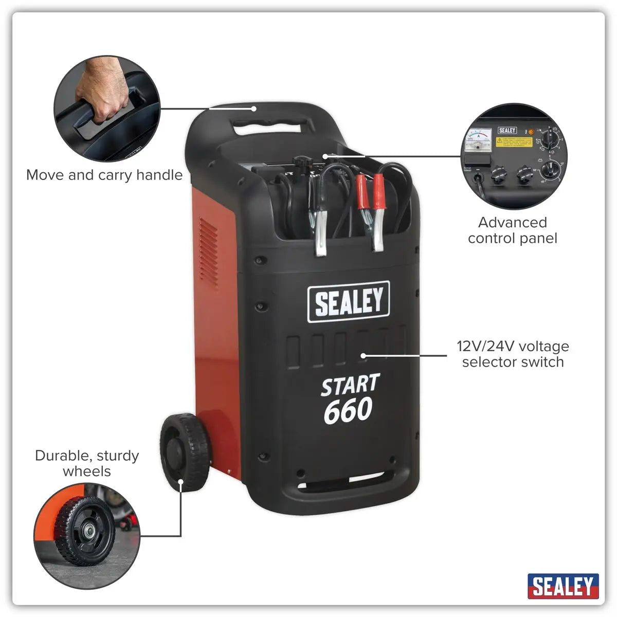 Sealey Starter/Charger 660/100A 12/24V 230V  White Rose Tools