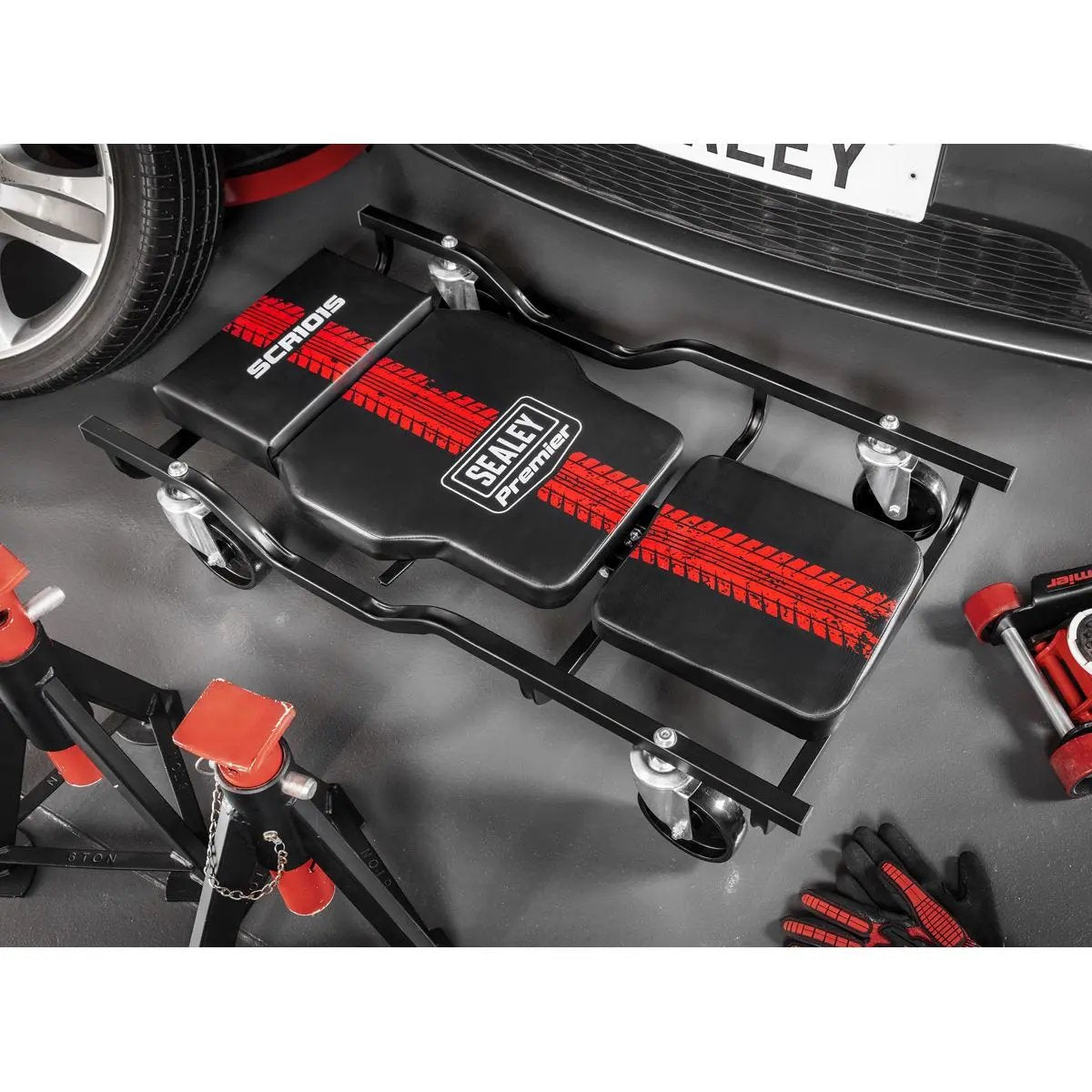 Sealey Steel Creeper with 4 Rough Ground 5" Wheels & Adjustable Back/Headrest White Rose Tools