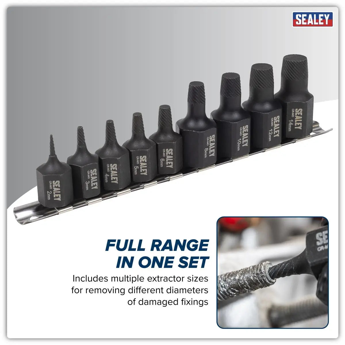 Sealey Stud Extractor Set 9pc White Rose Tools