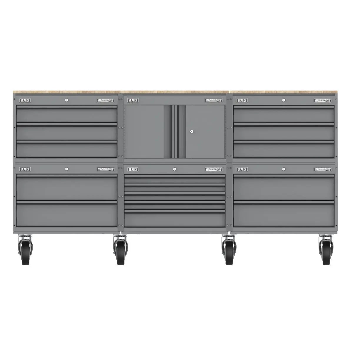 Sealey Superline PRO® Storage System with Rubber Wood Worktop 2.03m White Rose Tools