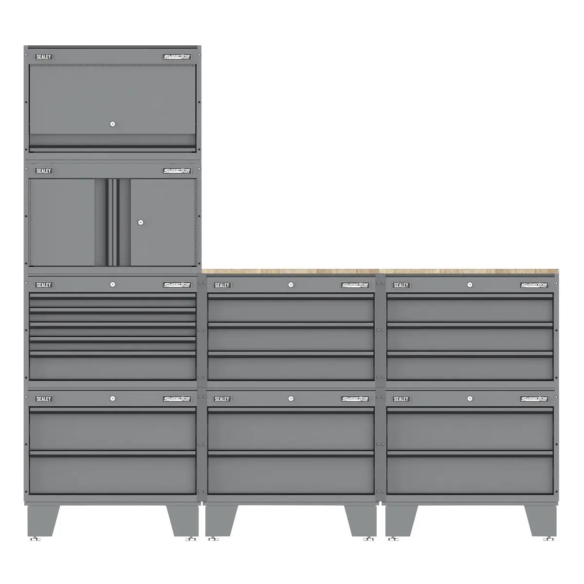 Sealey Superline PRO® Storage System with Rubber Wood Worktop 2.03m White Rose Tools