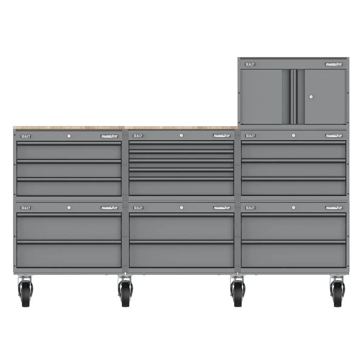 Sealey Superline PRO® Storage System with Rubber Wood Worktop 2.03m White Rose Tools