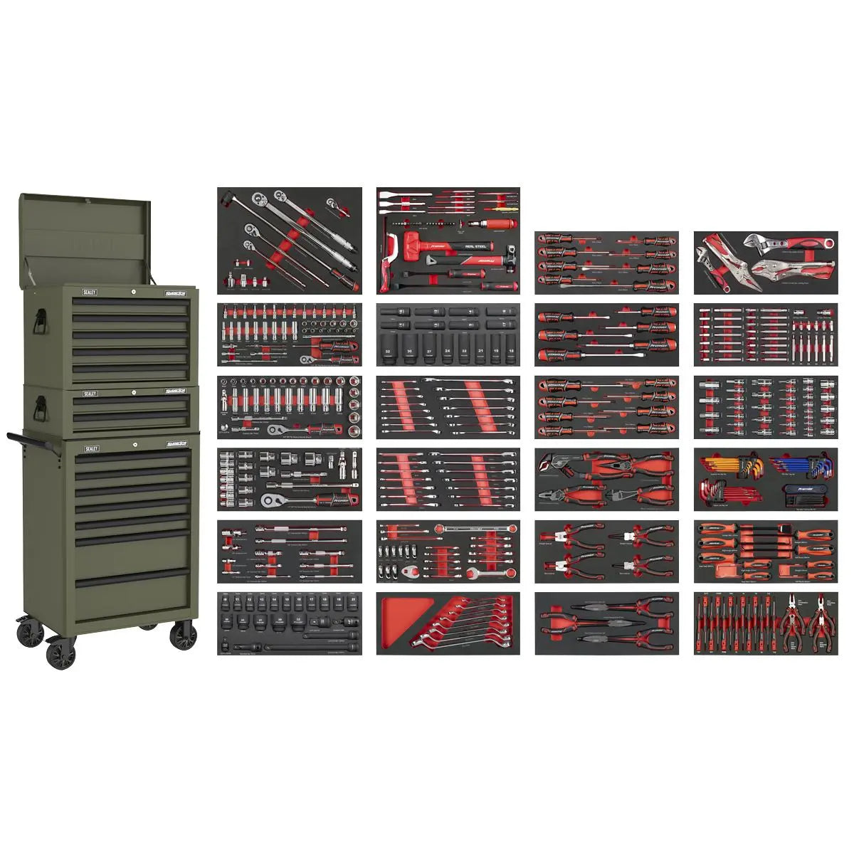 Sealey Superline PRO® Tool Chest Combination 14 Drawer with 447pc Tool Kit - Khaki White Rose Tools