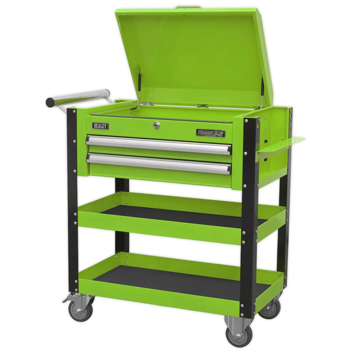 Sealey Superline Pro Heavy-Duty Mobile Tool & Parts Trolley 2 Drawers & Lockable Top - Green