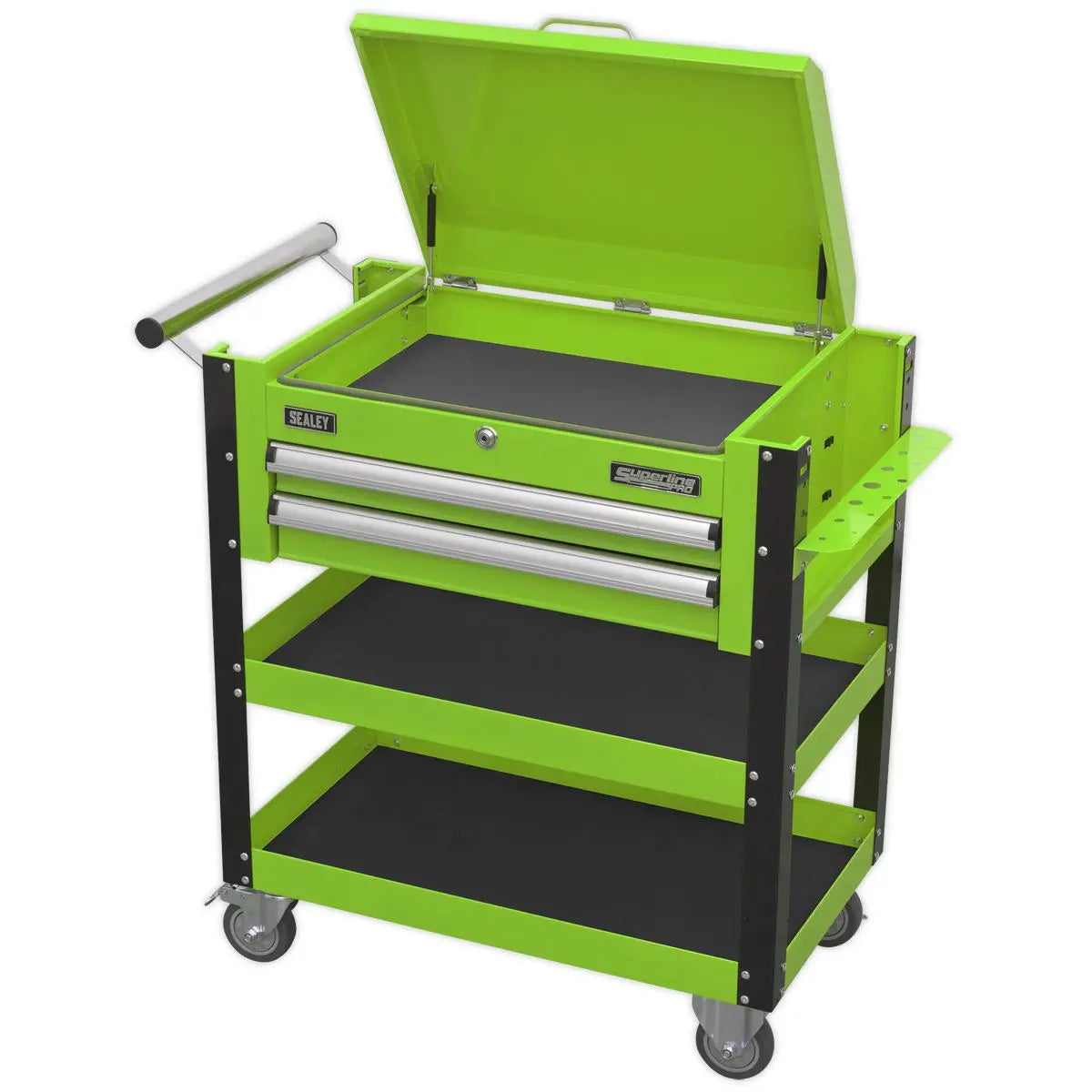 Sealey Superline Pro Heavy-Duty Mobile Tool & Parts Trolley 2 Drawers & Lockable Top - Green