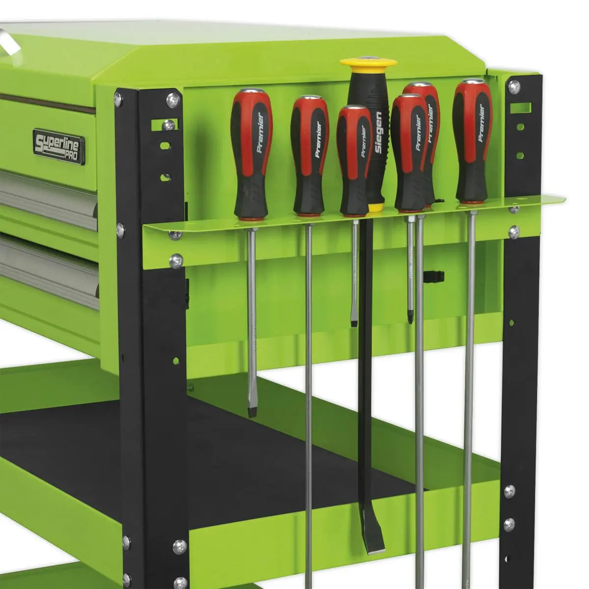 Sealey Superline Pro Heavy-Duty Mobile Tool & Parts Trolley 2 Drawers & Lockable Top - Green