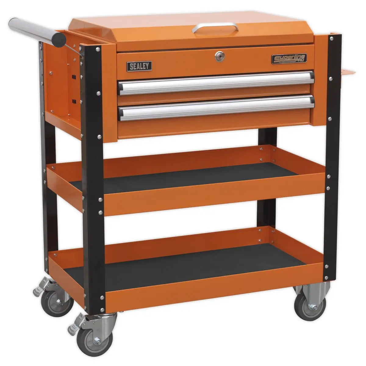 Sealey Superline Pro Heavy-Duty Mobile Tool & Parts Trolley 2 Drawers & Lockable Top - Orange