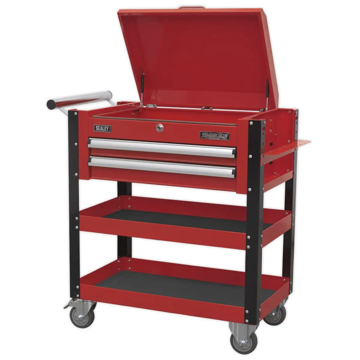 Sealey Superline Pro Heavy-Duty Mobile Tool & Parts Trolley 2 Drawers & Lockable Top - Red